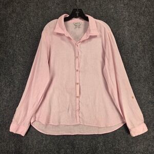 Orvis Linen Button Down Casual Shirt Pink Women's Size XL Lightweight Coastal